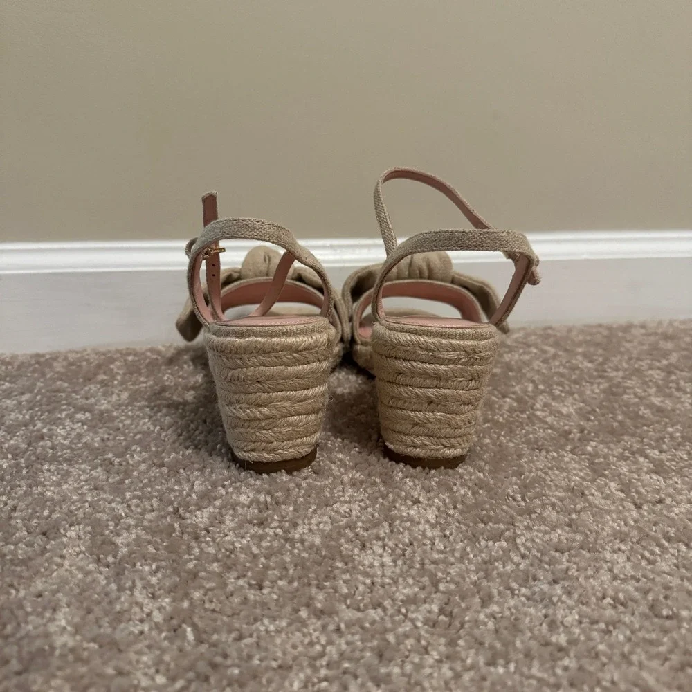 Kate Spade Leandra Espadrille Wedge Sandals Linen Knot Beige Tan 8B K4832